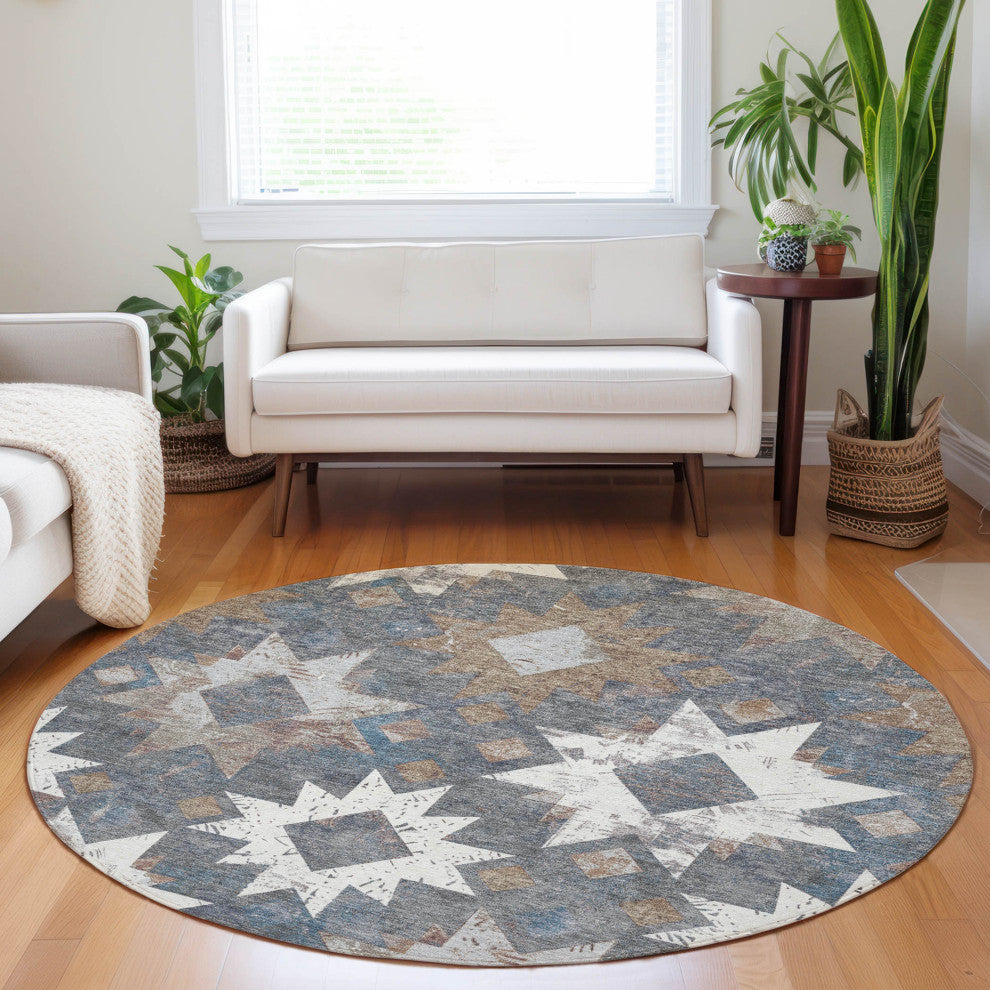 Machine Washable Indoor/Outdoor Chantille ACN1879 Gray 8' x 8' Round Rug