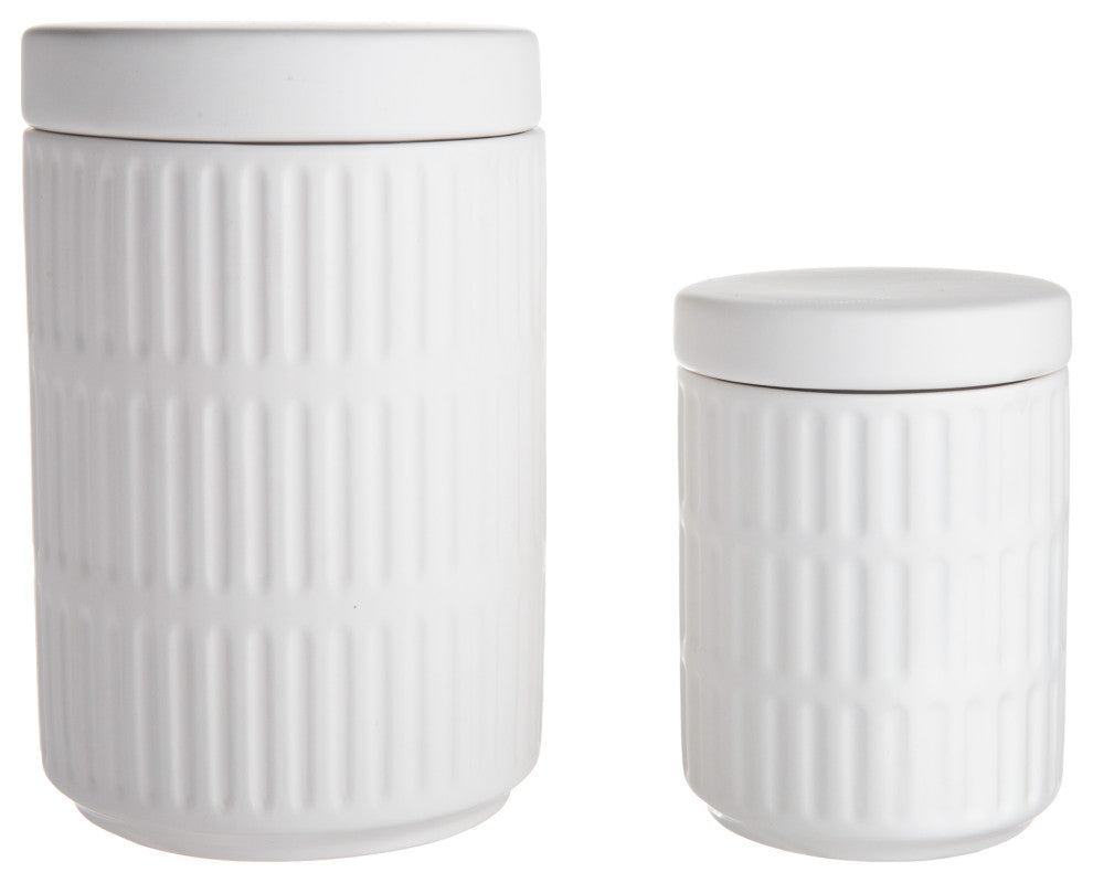Round Ceramic Canister with Top Lid Matte White Finish, Set of 2
