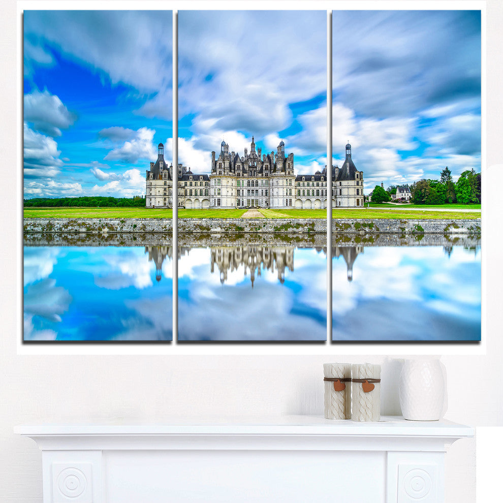 "Chateau De Chambord Castle in Blue" Metal Wall Art, 3 Panels, 36"x28"