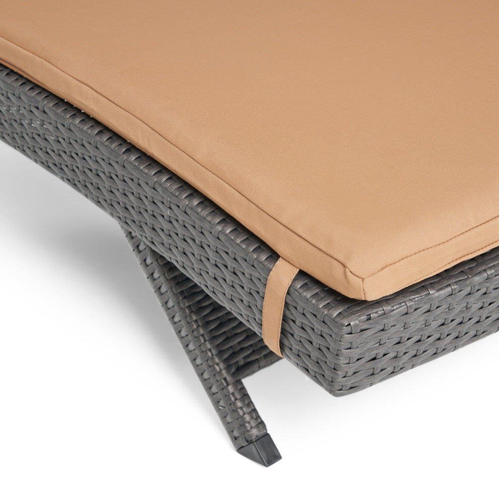 GDF Studio Nassau Outdoor Gray Wicker Adjustable Chaise Lounge, Caramel Cushion