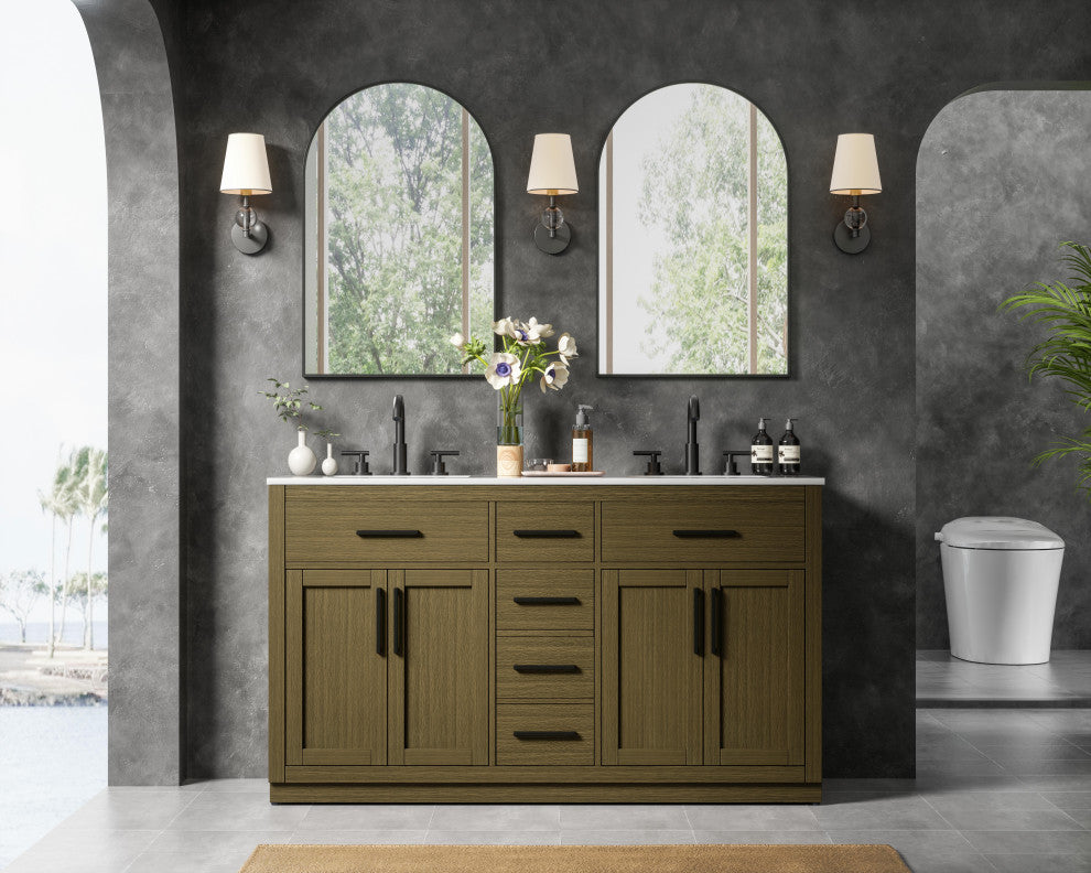 Home Living 60" Double Bathroom Vanity, Chestnut Brown