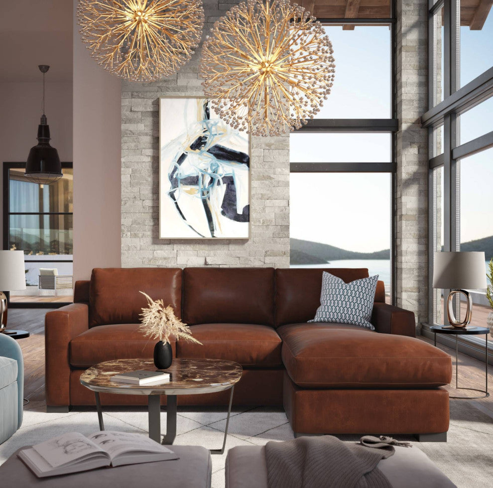 Santiago 100% Top Grain Leather Mid-century Modular Sectional With Chaise