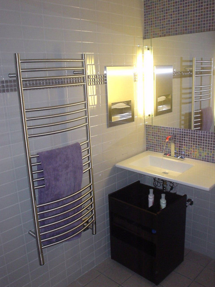 Jeeves Model D-Curved 20-Bar Hardwired Electric Towel Warmer, Brushed