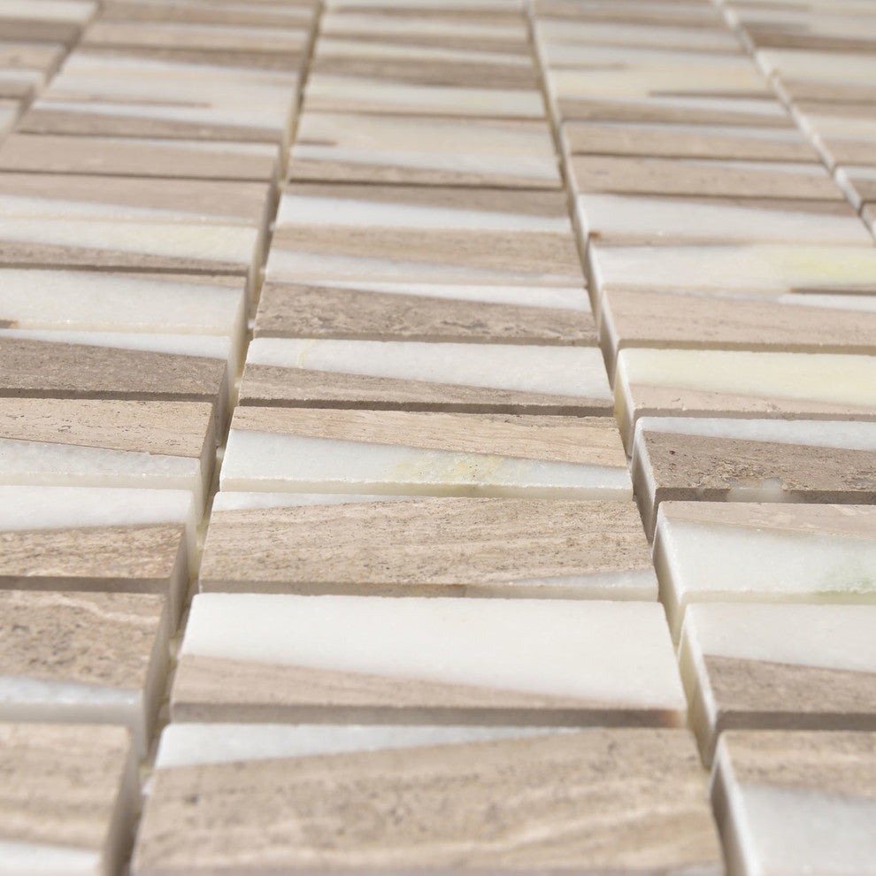 Marble Mosaic Tile, Bamboo Collection, White Oak, Brick, Polished, Sample