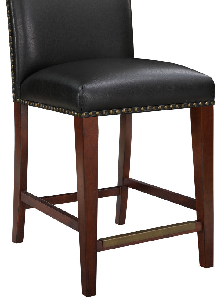 Bristol Stationary Brown Faux Leather Counter Stool with Nail Heads