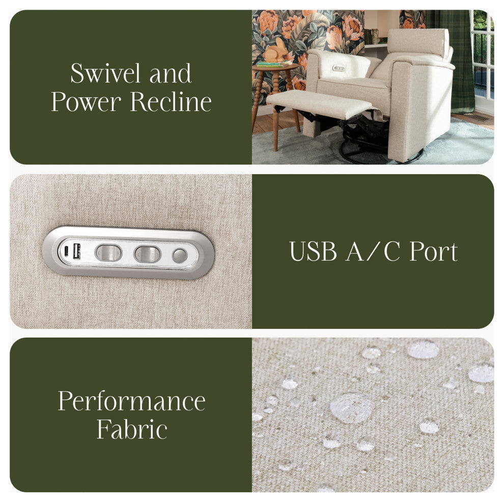 Willa Plus Power Glider Recliner w/ Power Headrest, Performance Beach Eco-Weave