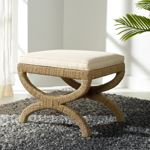 Safavieh Aikan Woven Sea Grass Ottoman Natural / Beige