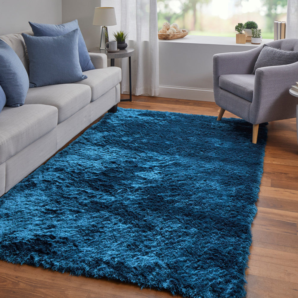 Weave & Wander Melba Plush Shag Rug, Teal, 2'x3'4"