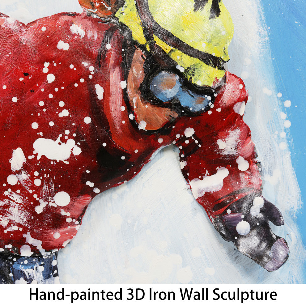 "Skiing" Mixed Media Iron Hand Painted Dimensional Wall Art, 32"x48"