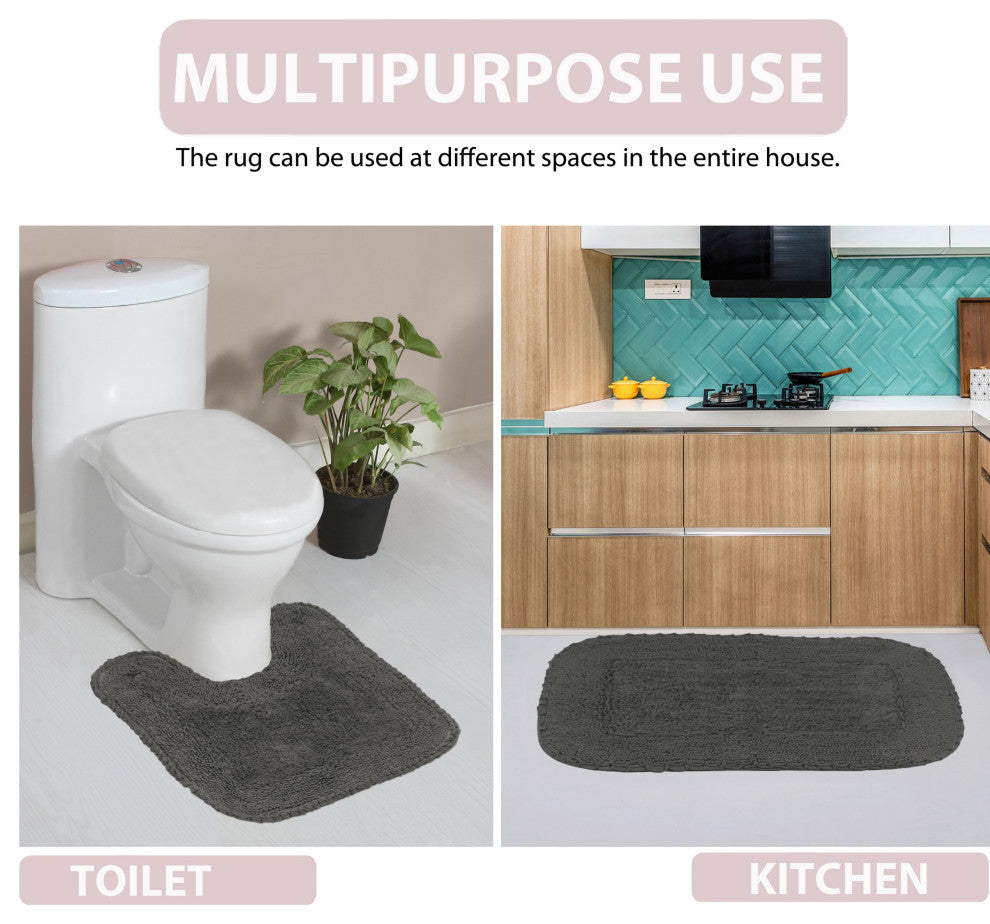 Radiant Collection Bath Rugs Set, 3-Piece Set With Runner, Gray