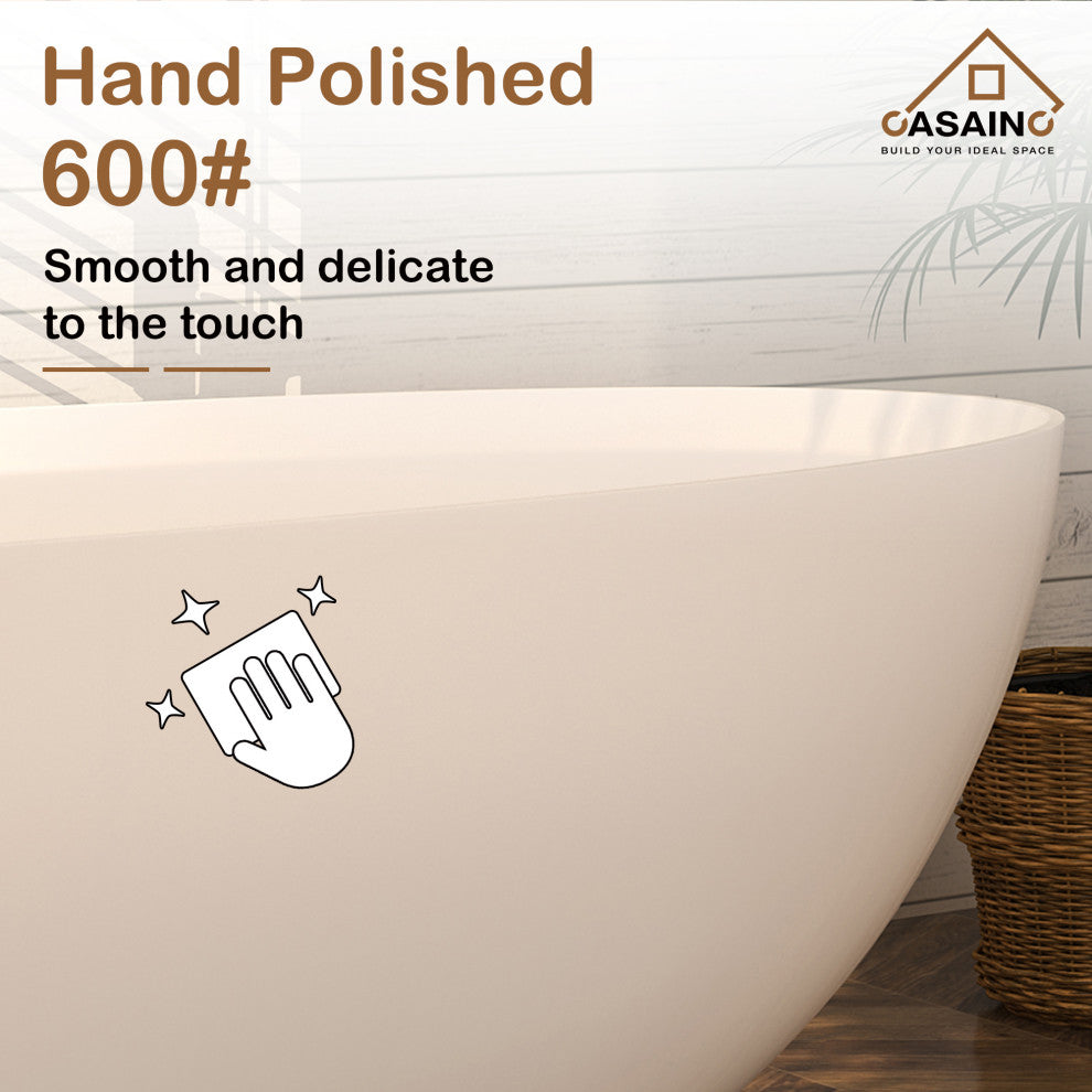 71in White Solid Surface Oval Freestanding Soaking Bathtub with Drain, 63in