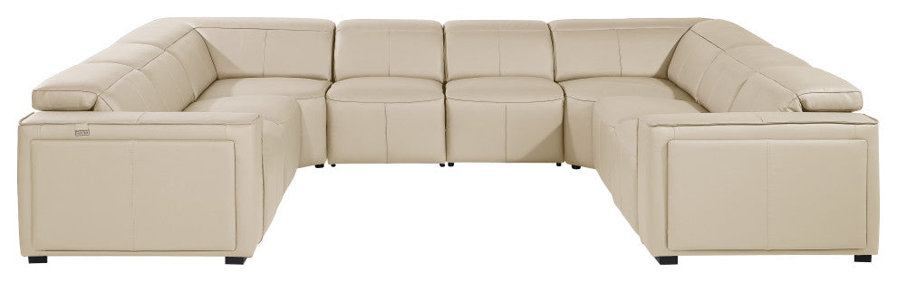 Niccolo Italian Leather 8-Piece U-Shaped 4 Power Reclining Sectional, Beige
