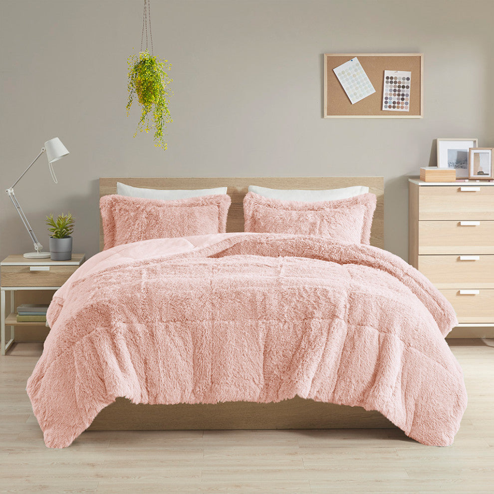 Intelligent Design Malea Shaggy Faux Fur Comforter Mini Set, Blush