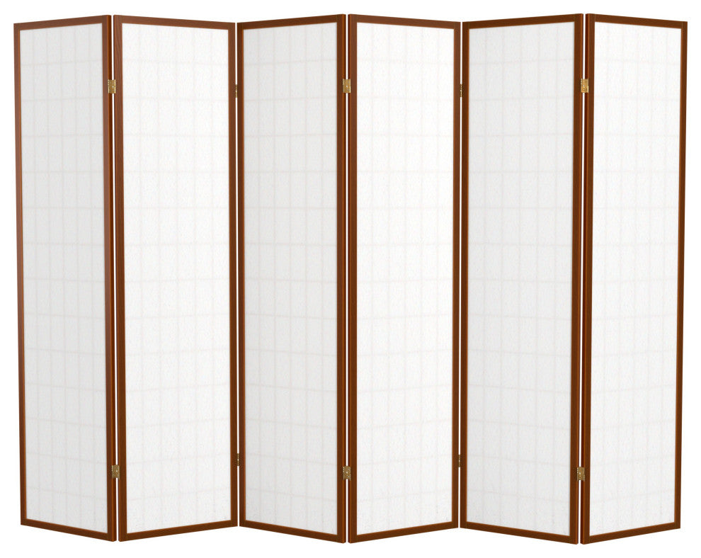 6' Tall Window Pane Shoji Screen, Walnut, 6 Panels