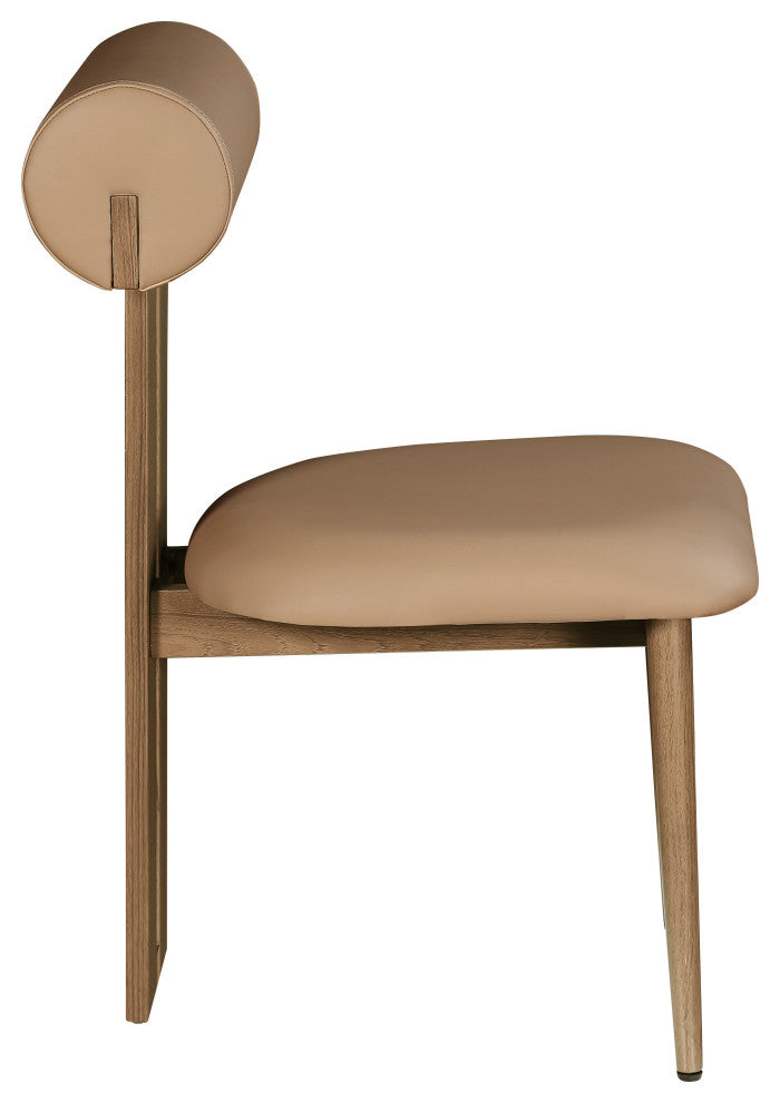 Dario Upholstered Dining Chair, Set of 2, Tan, Vegan Leather, Walnut Wood Look