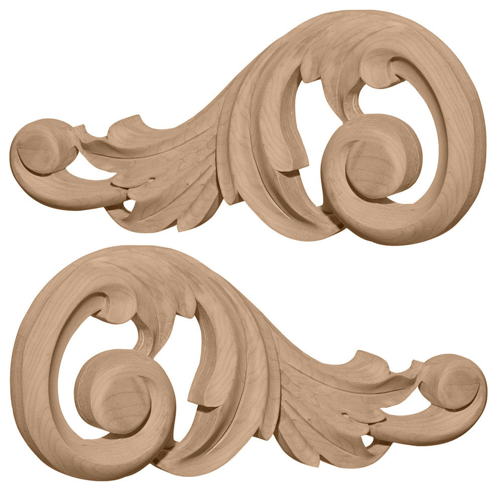 9 1/8"W x 4 1/8"H x 3/4"D (Each Side) Medium Swaying Scrolls (Pair), Cherry