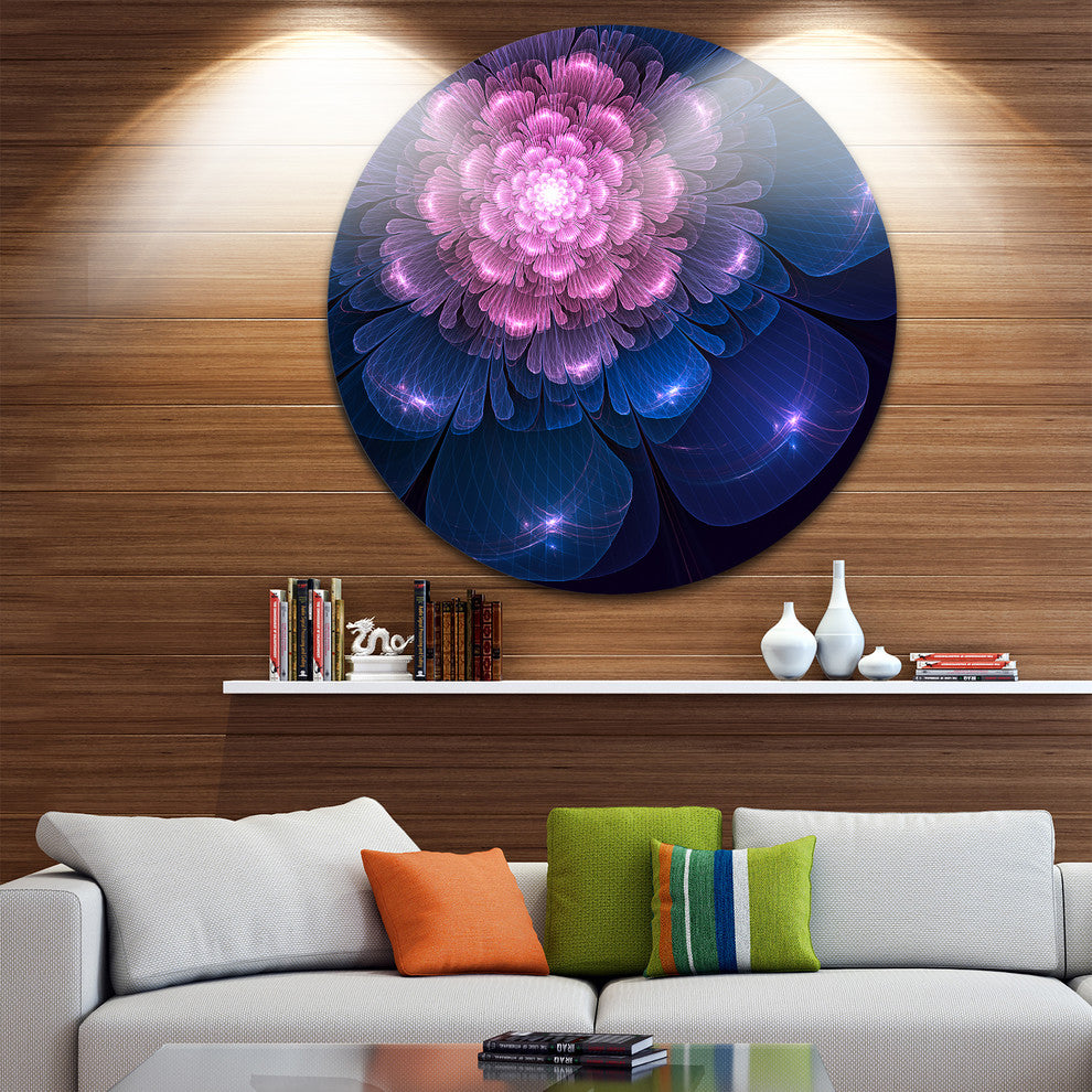 Fractal Flower Pink And Blue, Floral Digital Art Disc Metal Art, 38"