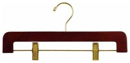 Deluxe Wooden Bottom Hanger With Clips, Walnut/Brass, Box of 50