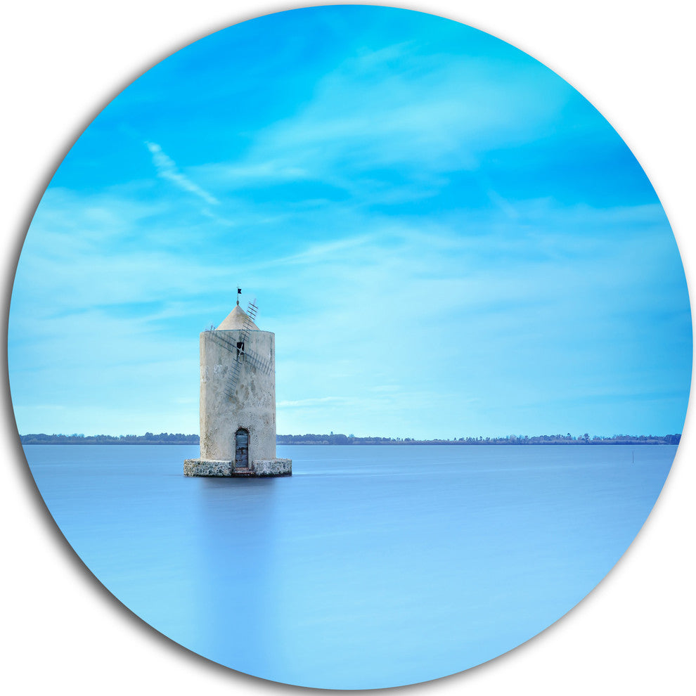 Old Spanish Windmill In Blue Lagoon, Seashore Round Wall Art, 23"