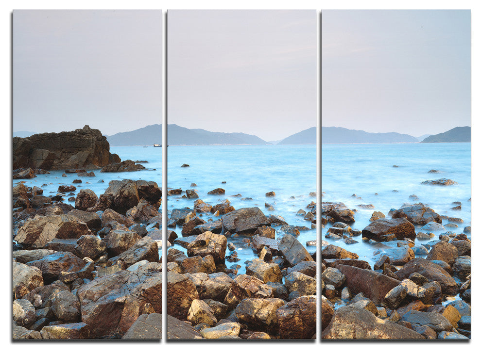 "Stones on Shore of Port Shelter HK" Wall Art, 3 Panels, 36"x28"