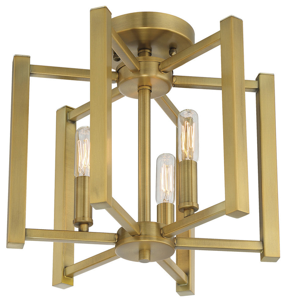 Benson 3-Light Warm Brass Semi-Flush