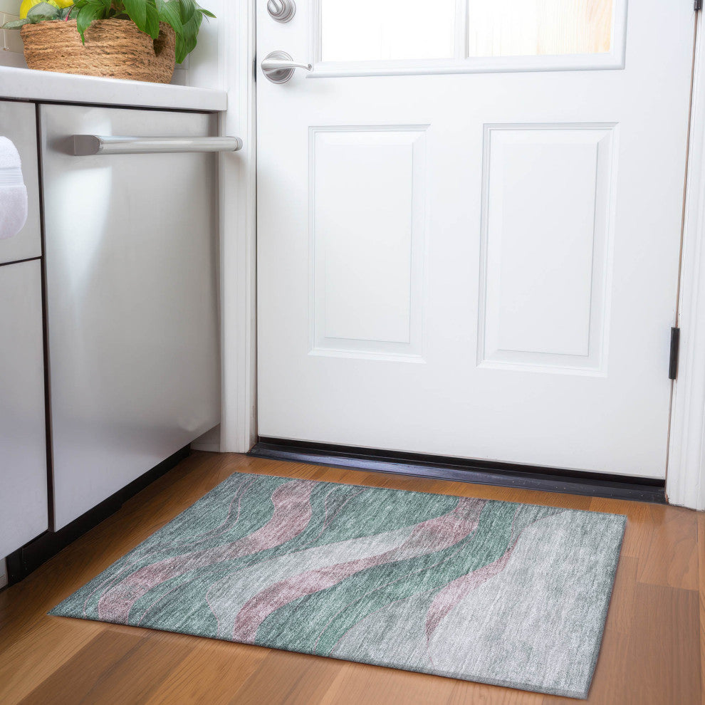 Machine Washable Indoor/Outdoor Chantille ACN1892 Sage 1'8" x 2'6" Rug