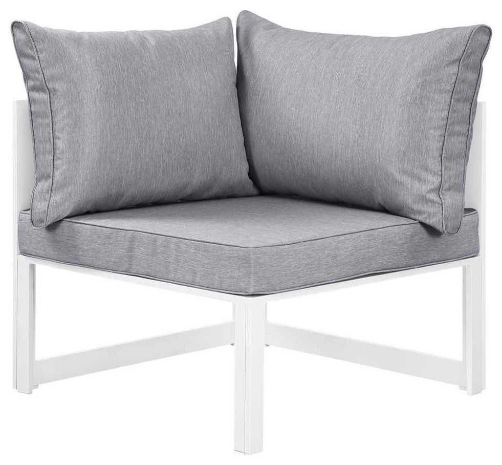 Modern Urban Contemporary Corner Outdoor Patio Armchair, White Gray Fabric Steel
