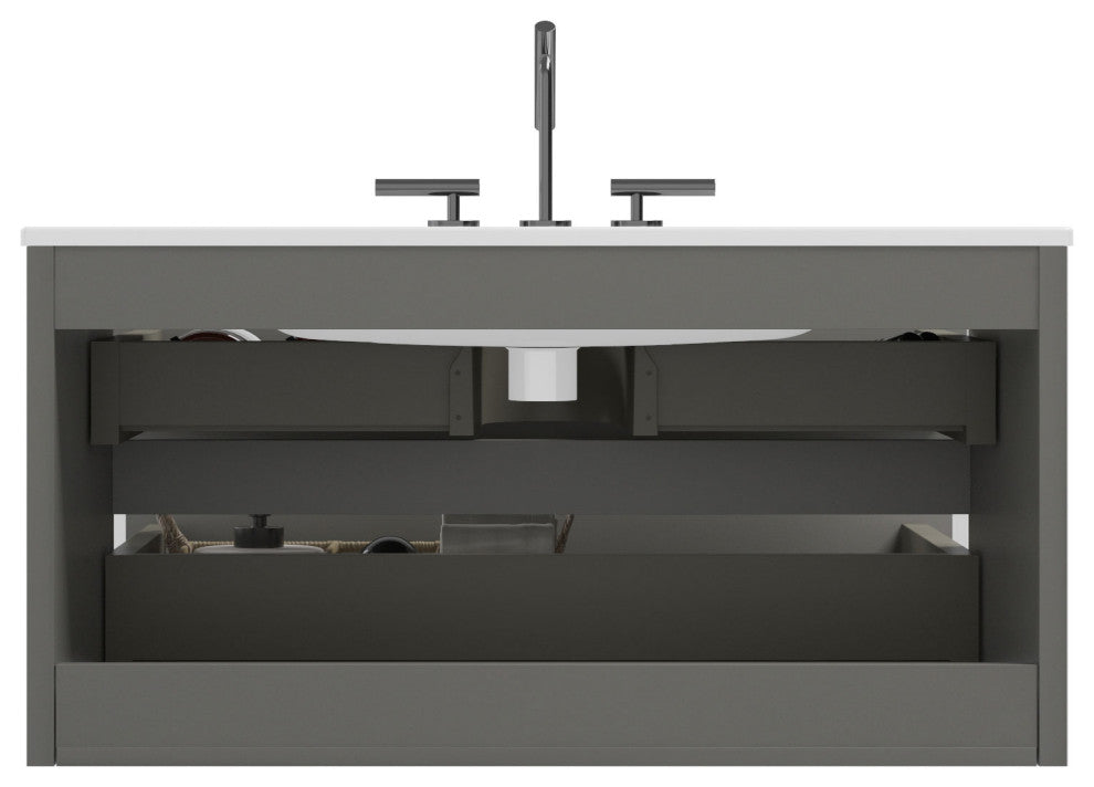 Wall-Mounted Bathroom Vanity Set with Ceramic Sink, Gray, 36"