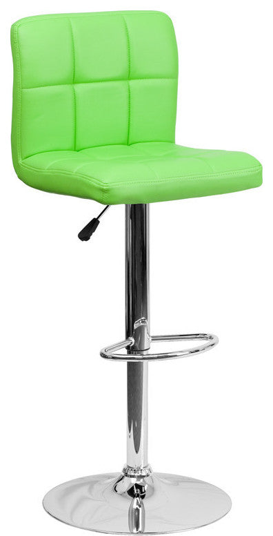 Contemporary White Quilted Vinyl Adjustable Barstool With Chrome Base