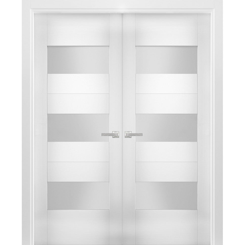 Interior French Double Doors Opaque Glass / Sete 6003 White Silk /64x80