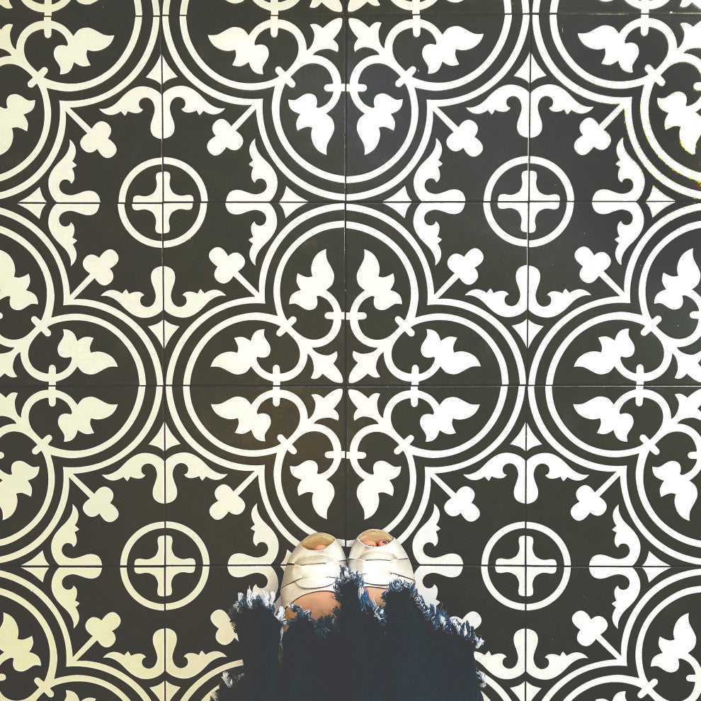 Arte Encaustic Porcelain Floor and Wall Tile, Black