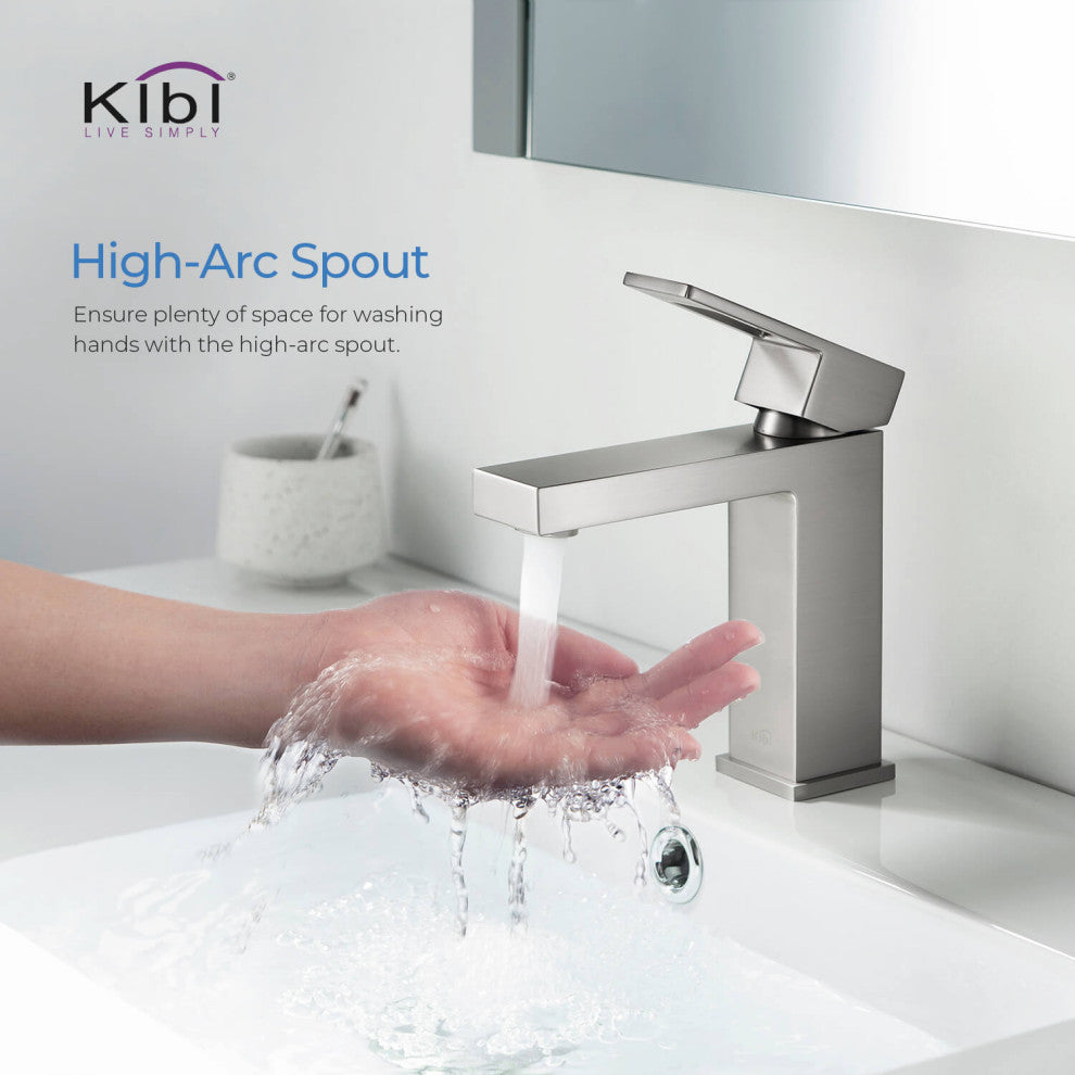Cubic Single Hole Bathroom Faucet KBF1002, Brush Nickel, W/ Drain