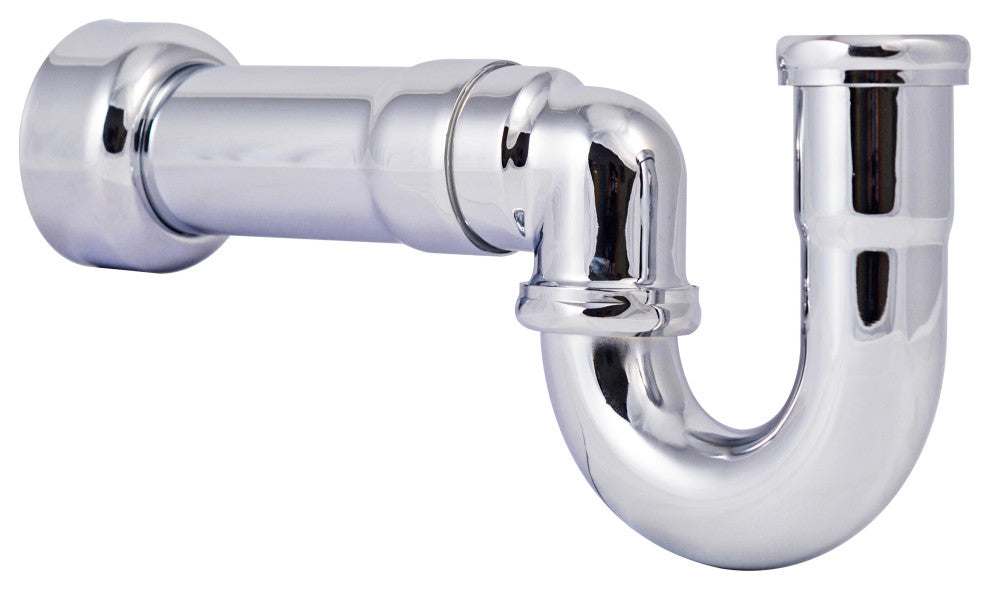 1.5" New England Style P-Trap With High Box Flange In Polished Chrome, Polished Chrome