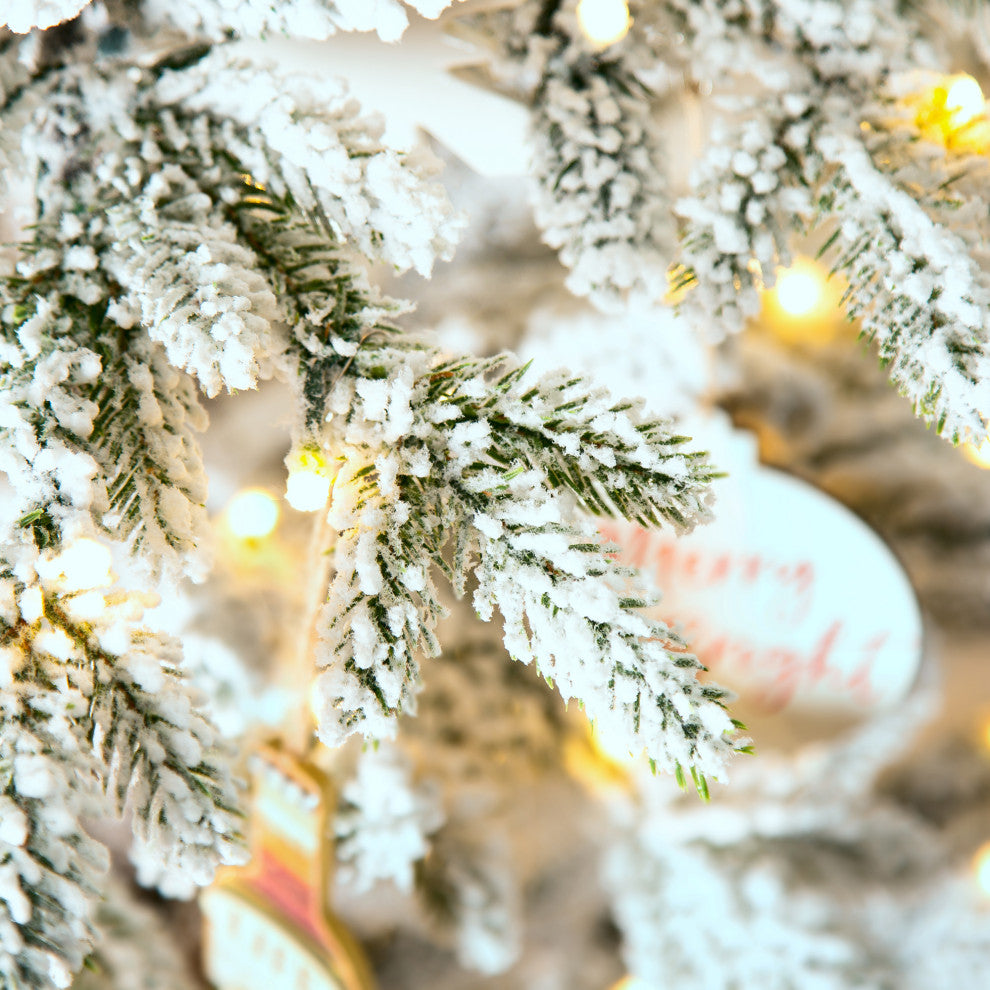 Deluxe Pre-Lit Flocked Pine Artificial Christmas Tree With 300 Warm Lights, 7ft