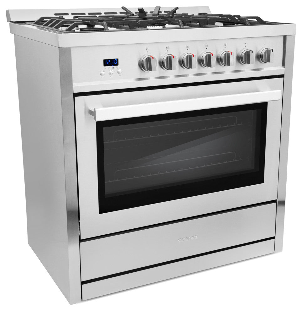 Cosmo Gas Range 5 Burners Modern Stainless Steel Convection Oven Professional