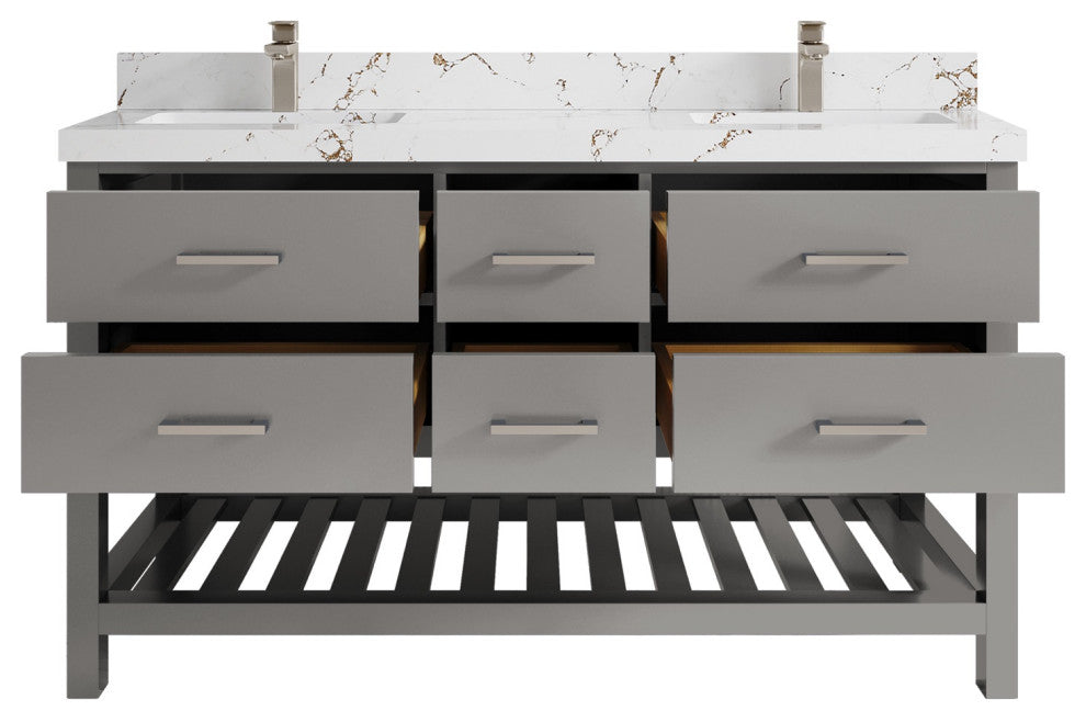 Parker 60 Double Sink Bathroom Vanity in Elephant Skin Gray  2" Viola Brown