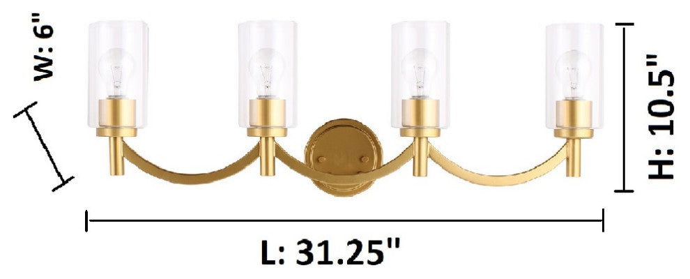 Devora 4-Light Bathroom Vanity Fixture, Antique Gold
