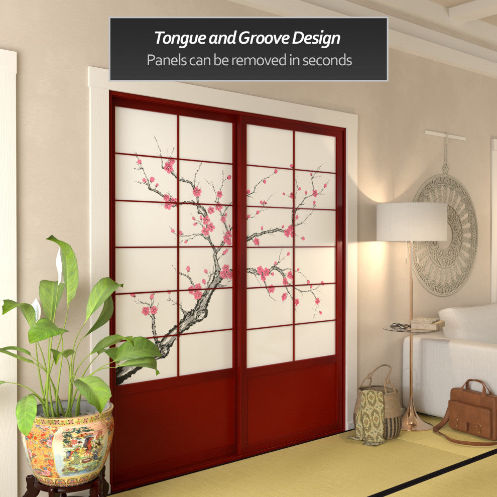 7' Tall Cherry Blossom Shoji Sliding Door Kit, Rosewood