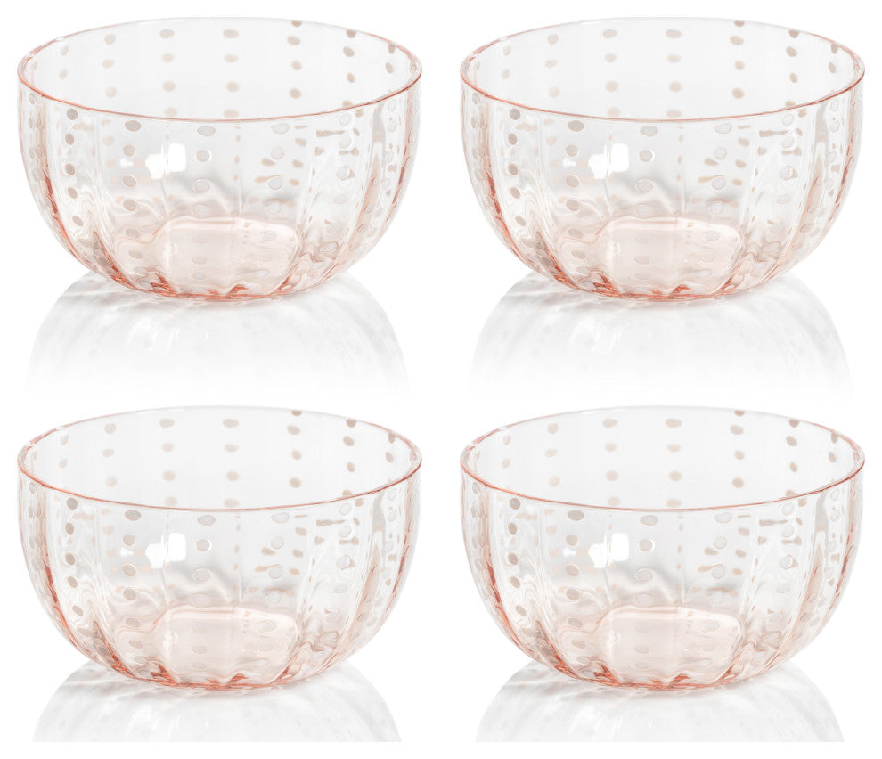 Pescara White Dot Condiment Glass Bowls, Set of 4, Pink