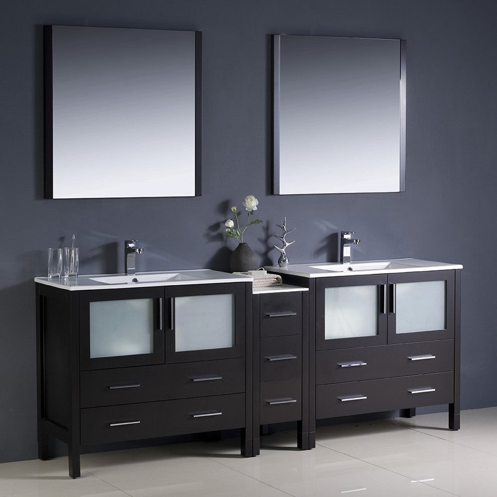 Torino 84" Espresso Modern Double Sink Bathroom Vanity, Faucet FFT3111CH