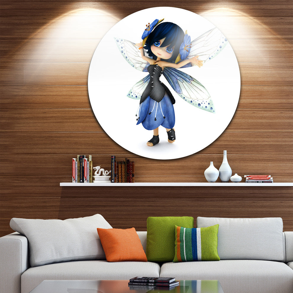 Fairy Blue Woman With Wings, Portrait Painting Round Wall Art, 11"