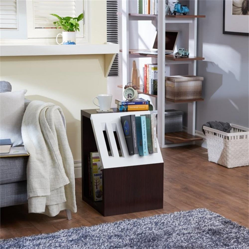 Furniture of America Urich Slatted Wood 1-Shelf End Table in Walnut and White