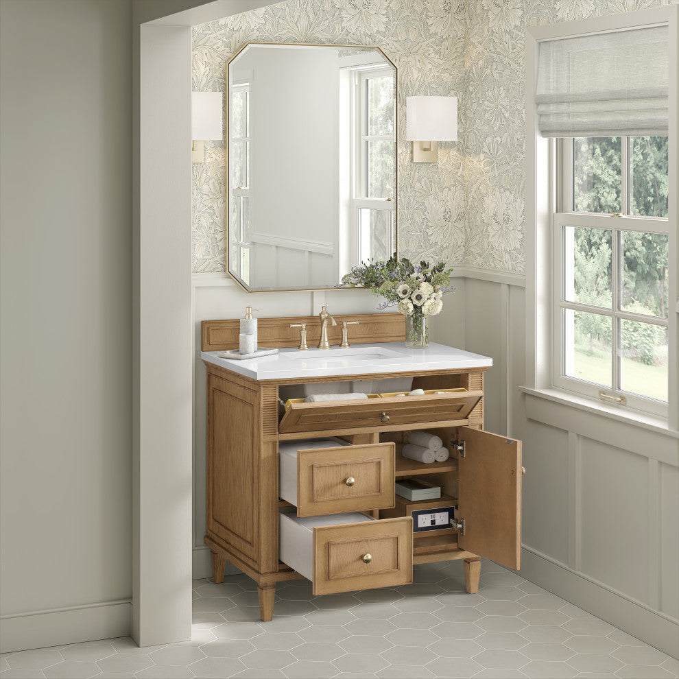 Lorelai 36" Single Vanity, Light Natural Oak, 3 CM White Zeus Top