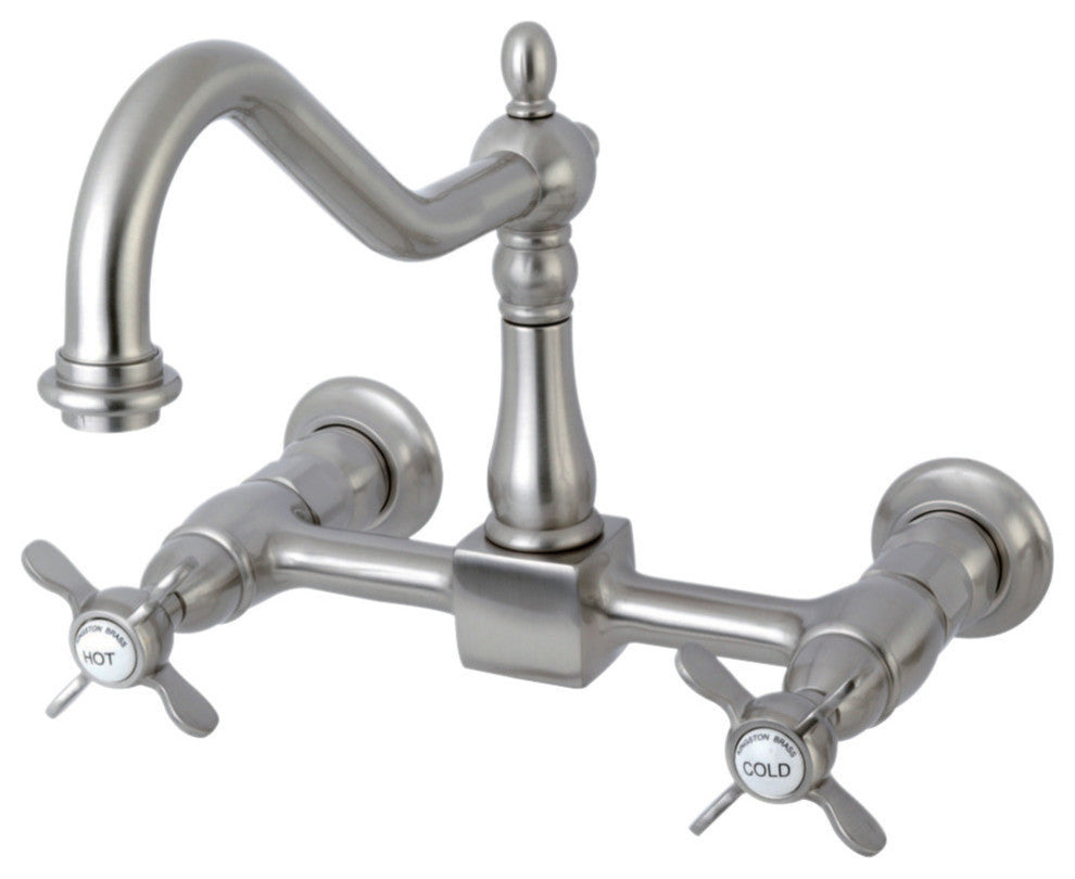 Wall Mount Bridge Kitchen Faucet, Brushed Nickel