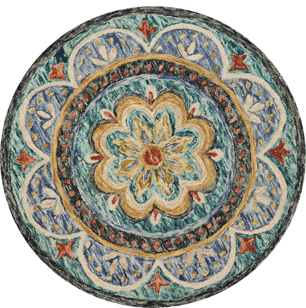 Floral Distressed Medallion Area Rug, 6' Round