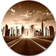 Modern City And Road, Cityscape Round Metal Wall Art, 11"