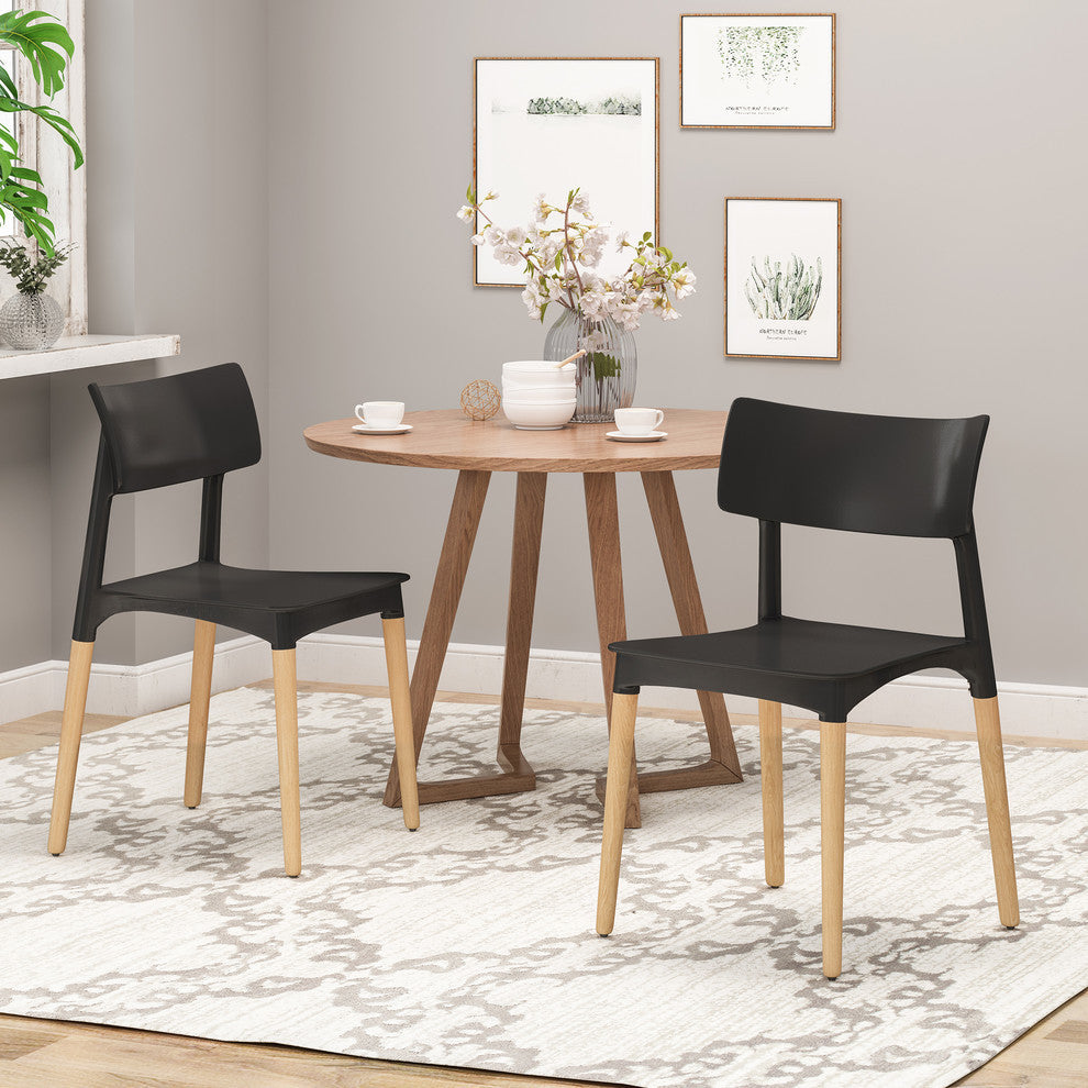 Isabel Dining Chair With Beech Wood Legs, Set of 2, Black, Natural