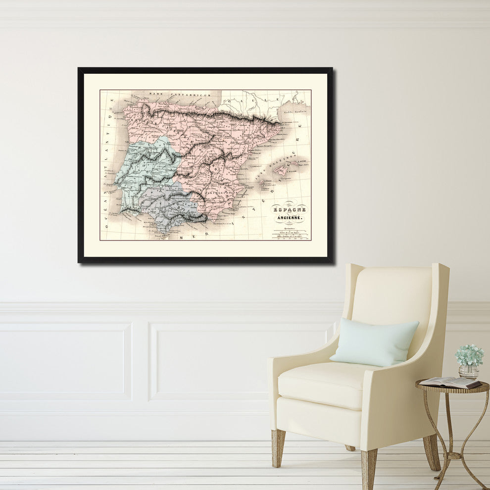 Spain Portugal Vintage Antique Map Wall Art, 16"x21"