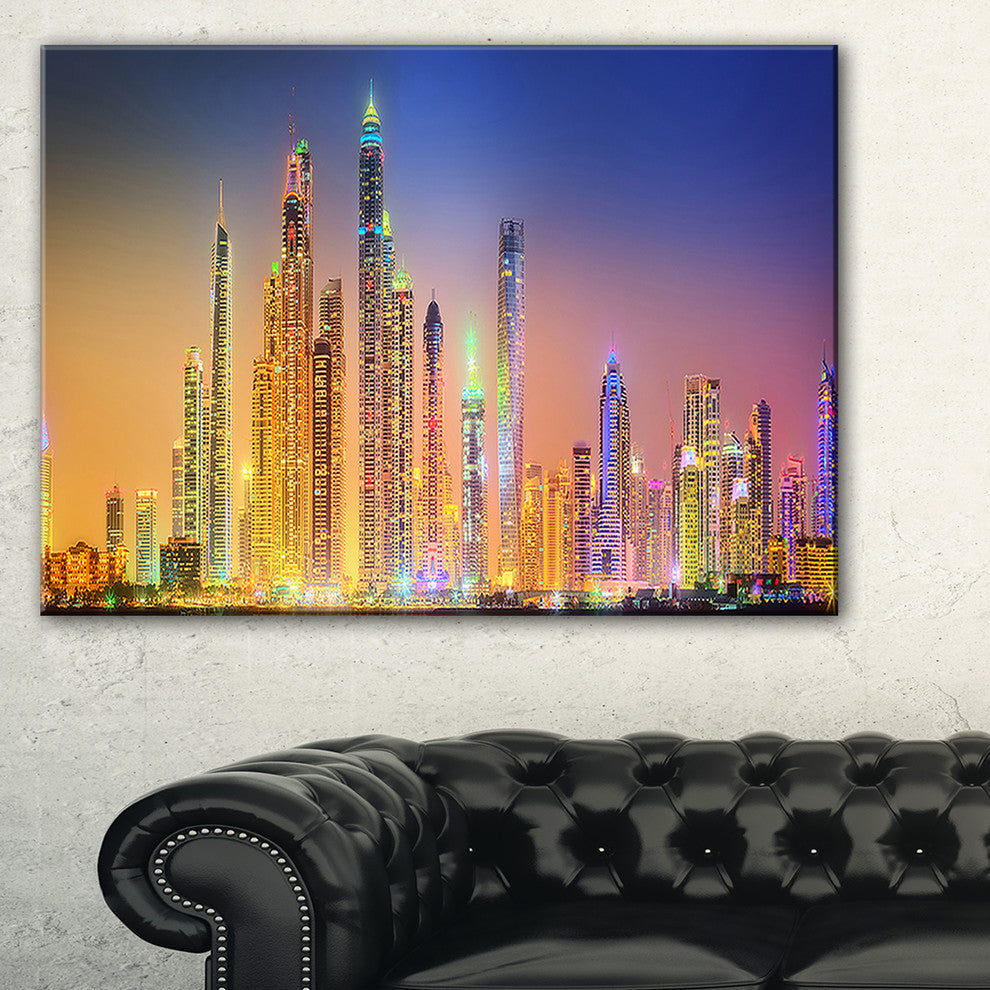 "Dubai Marina Skyscrapers" Cityscape Canvas Print60"x28", 1 Panel