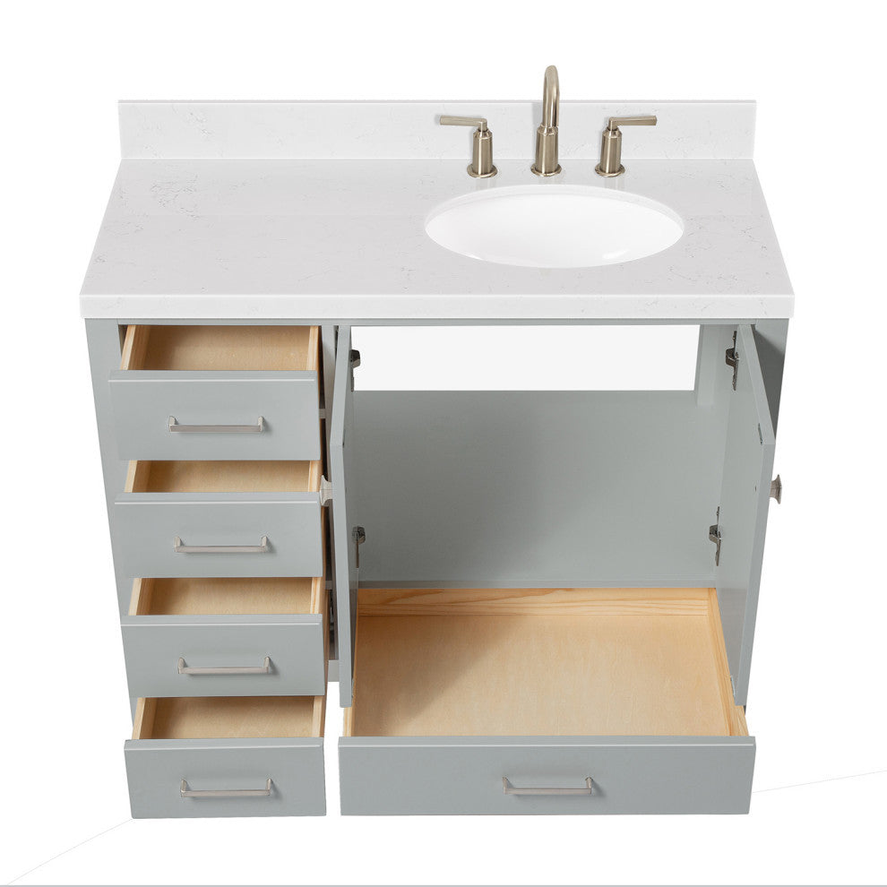Ariel Cambridge 42" Right Offset Single Oval Sink Vanity, Carrara Quartz